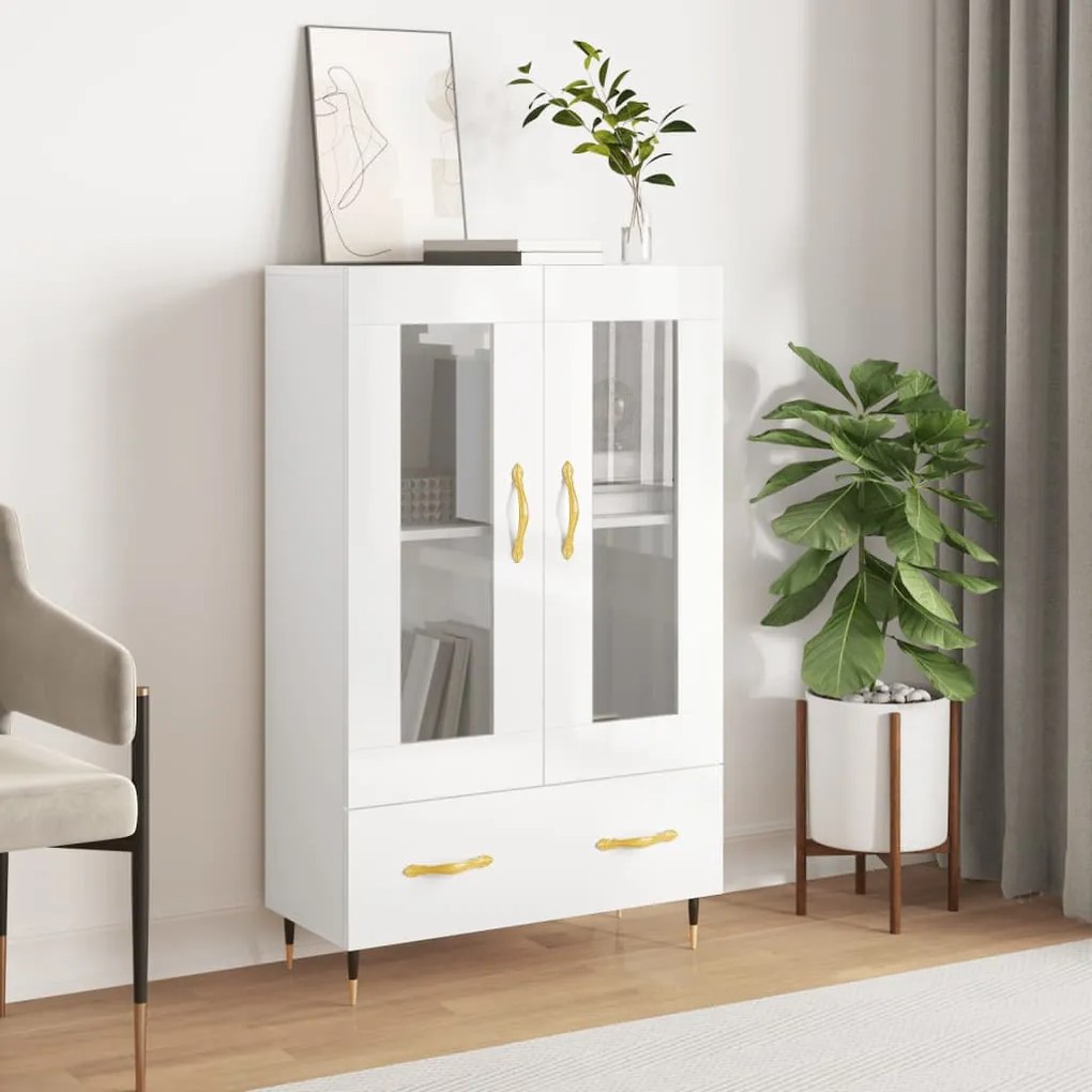 vidaXL Aparador alto 69,5x31x115 cm derivados madeira branco brilhante