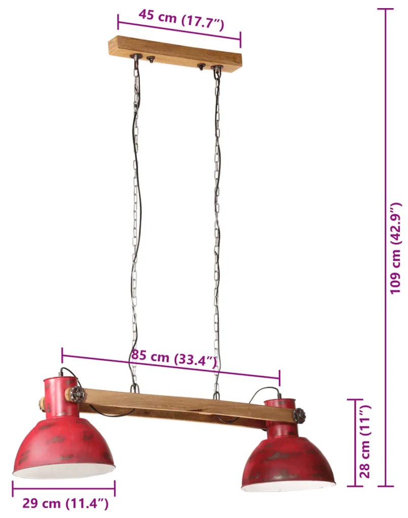 Candeeiro suspenso 25 W 85x28x109 cm E27 vermelho desgastado