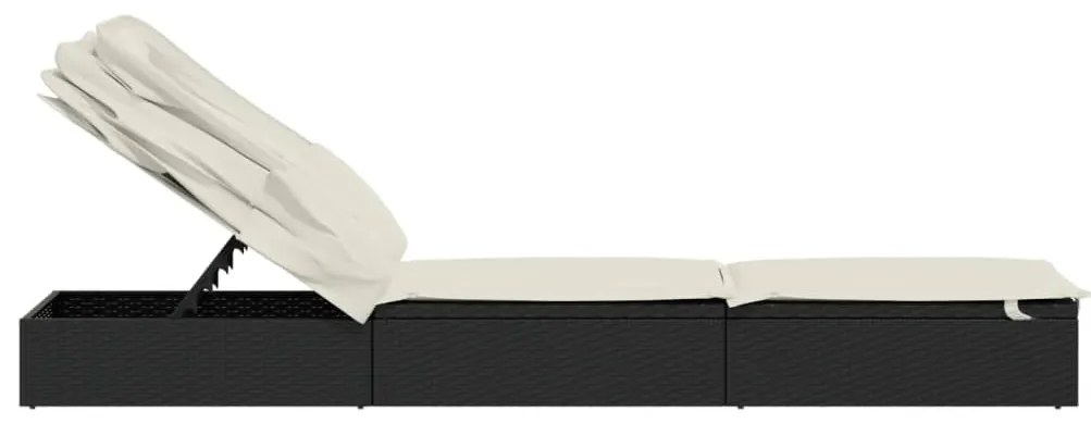 Espreguiçadeira c/ teto dobrável 213x63x97 cm vime PE preto