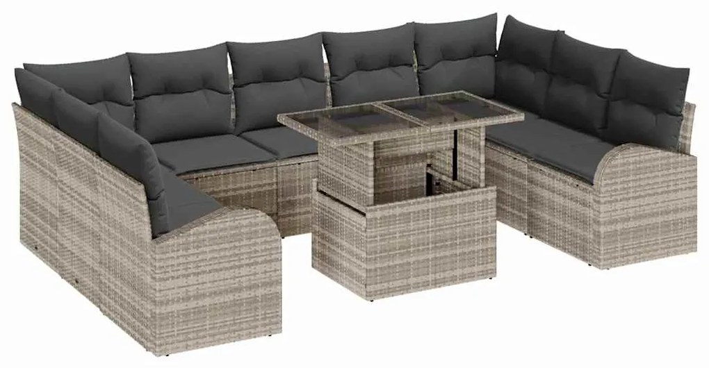 Conjunto de Sofá de Jardim vidaXL 10 Peças com Almofadas Cinza Claro e