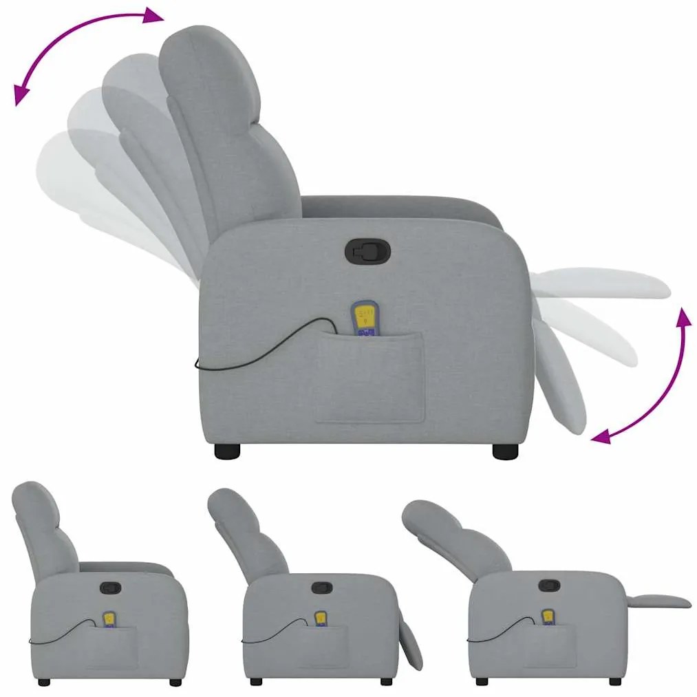 Poltrona de massagens reclinável tecido cinzento-claro