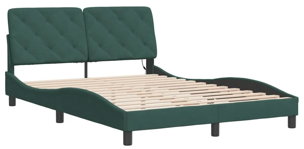 Estrutura de cama c/ luzes LED 120x200 cm veludo verde-escuro