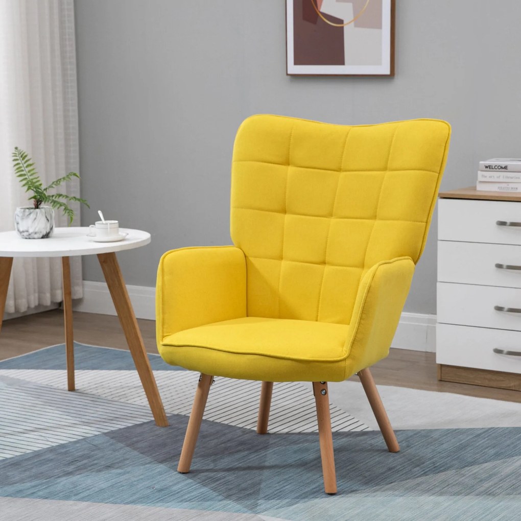 Poltrona WingBack Tufo - Amarelo - Design Nórdico