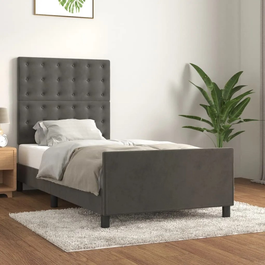 Estrutura de cama c/ cabeceira 90x190 cm veludo cinzento-escuro