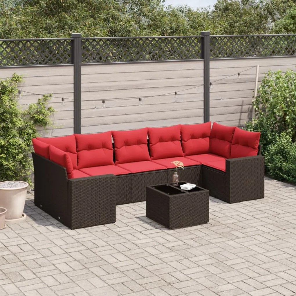 vidaXL 8 pcs conjunto sofás de jardim c/ almofadões vime PE castanho