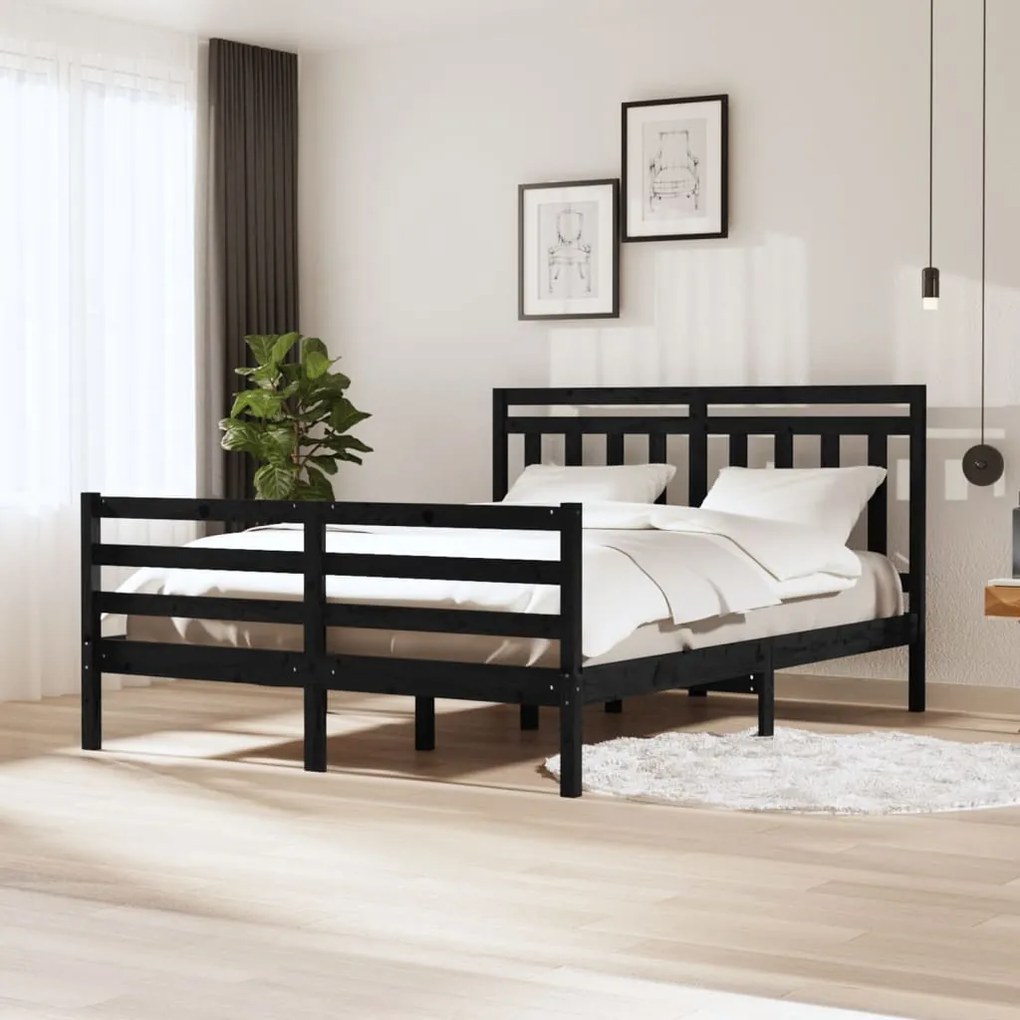 3100668 vidaXL Estrutura de cama 160x200 cm madeira maciça preto