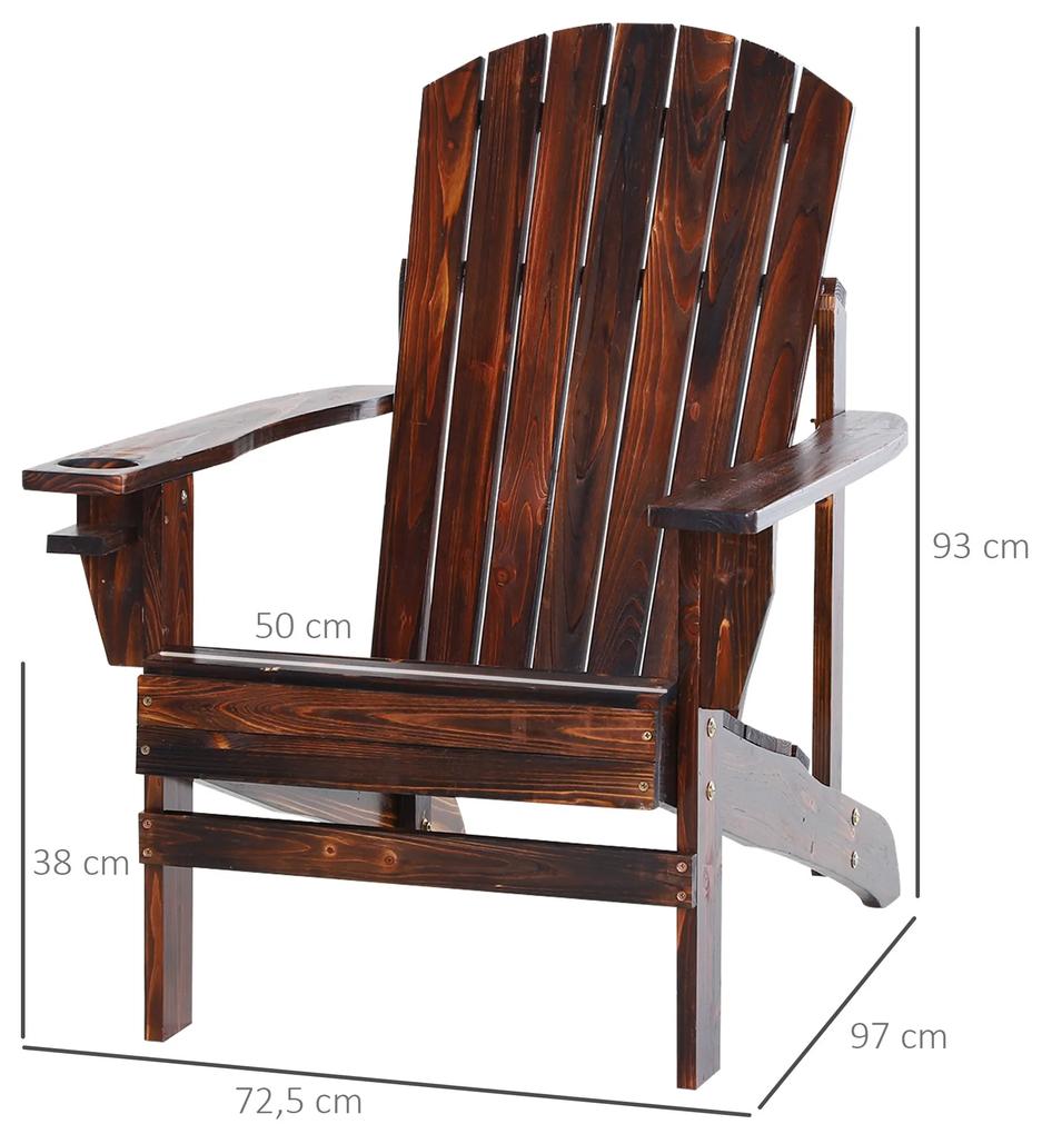 Cadeira Adirondack de Madeira Cadeira de Jardim com Apoio para os Braços Encosto Alto para Terraço Balcão Exterior 72,5x97x96cm Marrom