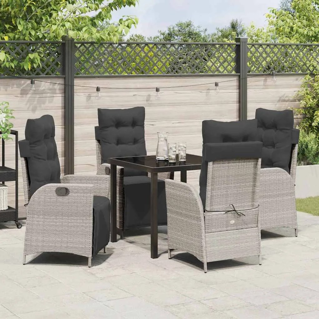 Mesa de Jantar para Jardim com 5 Peças em Rattan Sintético Cinza Claro