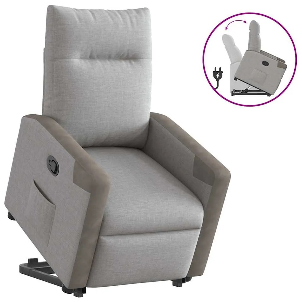 vidaXL Poltrona reclinável elevatória tecido cinzento-nublado