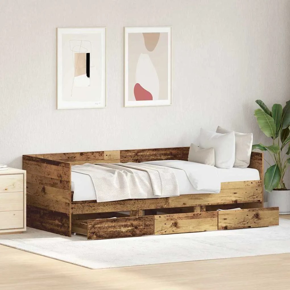 Cama Twin Rústica da Madeira Velha Madeira Engenheirada 90 x 200 cm