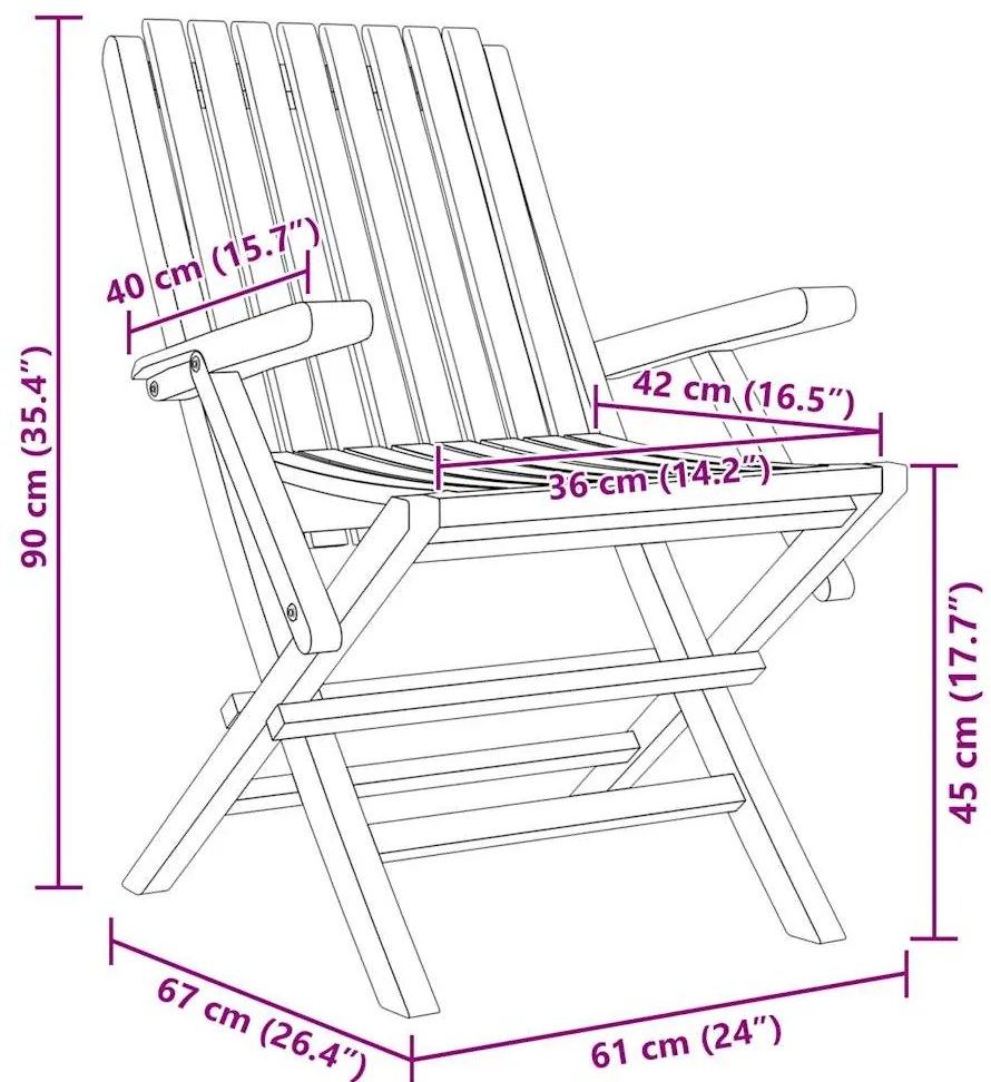 Cadeiras de jardim dobráveis 2 pcs 61x67x90 cm teca maciça