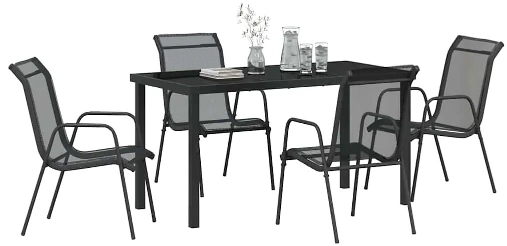 Conjunto de Jantar de Jardim com 5 Peças em Textileno Preto e Aço.