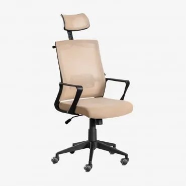 Cadeira De Escritório Com Rodas E Apoio De Cabeça Em Polipropileno Teill Black Beige De Amêndoa - Sklum