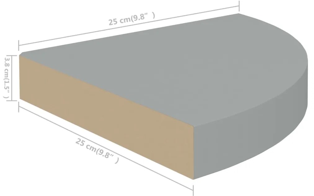 Prateleiras de canto suspensas 4 pcs 25x25x3,8cm MDF cinza