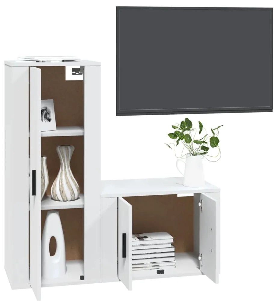 2 pcs conjunto móveis de TV derivados de madeira branco