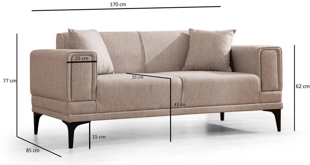 Sofá de 2 Lugares Horizon – Castanho Claro – 170 cm x 85 cm x 77 cm