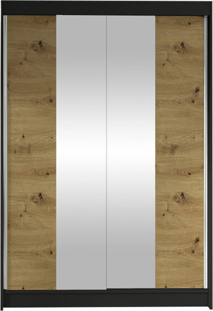 Roupeiro Closico Salvor II, Carvalho Artisan, Preto, 200x120x58cm, 98 kg, Portas para roupeiro: Deslizante, Número de prateleiras: 5, Número de prateleiras: 5