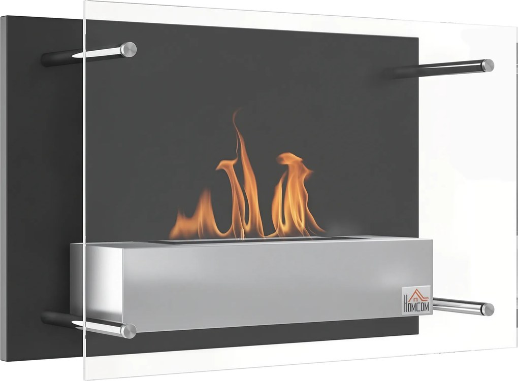 HOMCOM Lareira de Bioetanol de Parede 60x22x40cm Capacidade de 1,5 Combustão de 3 Horas Estufa de Bioetanol Preto | Aosom Portugal
