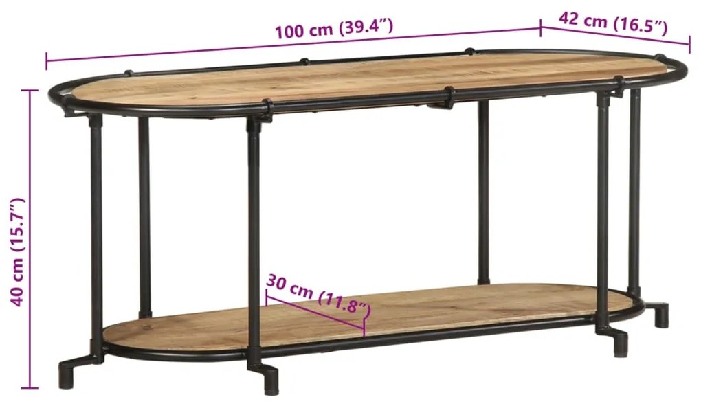 Móvel TV 100x42x40 cm madeira de mangueira áspera maciça