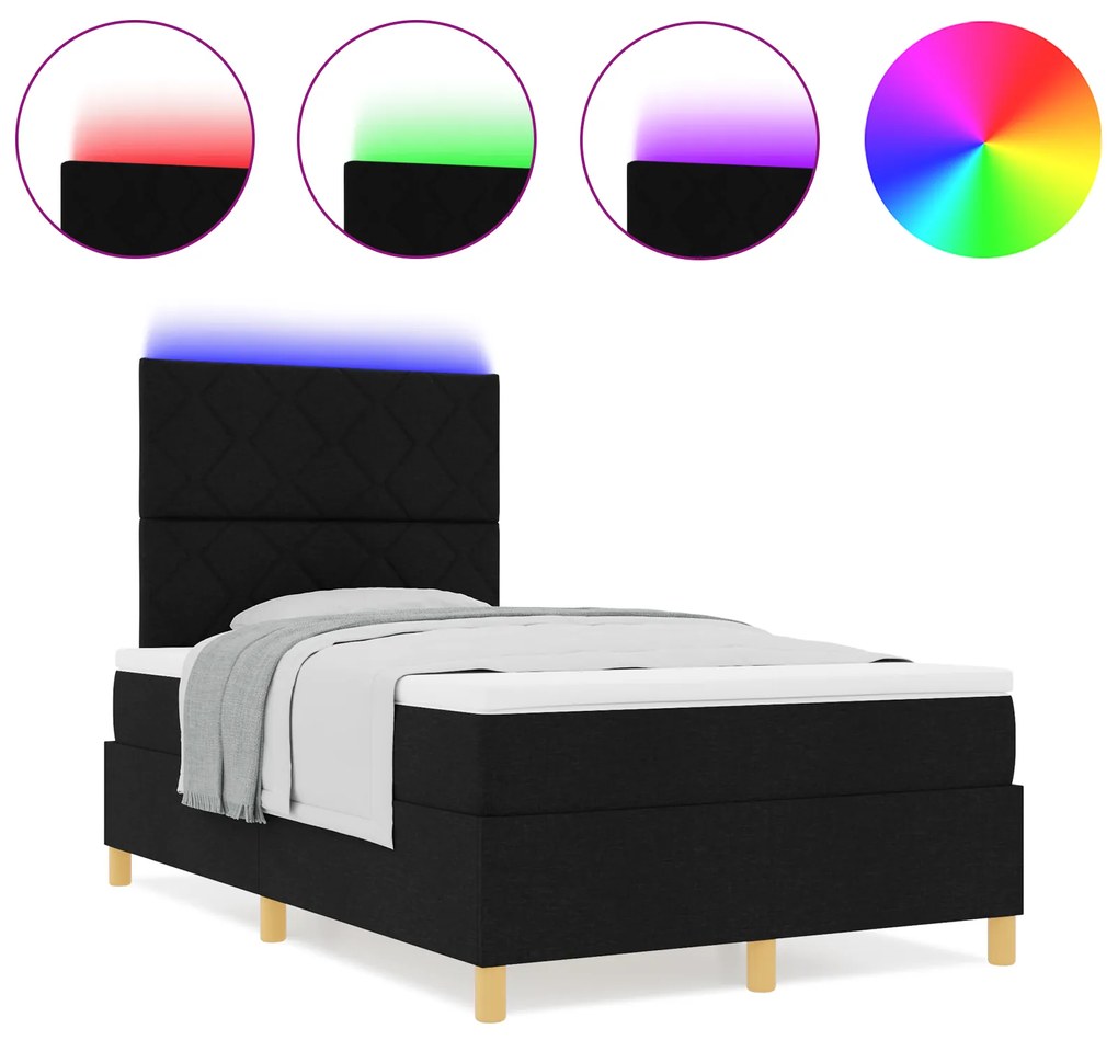 Cama Box Spring com Colchão e LED Preto 120x200 cm Tecido