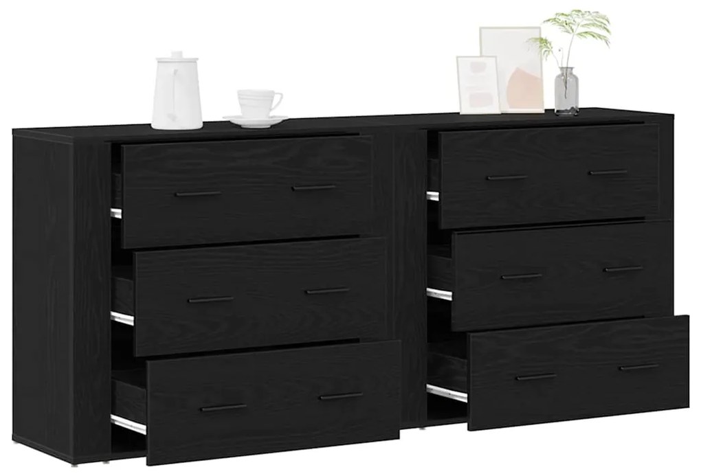 Buffets 2 pcs Carvalho Preto Madeira Engenheirada