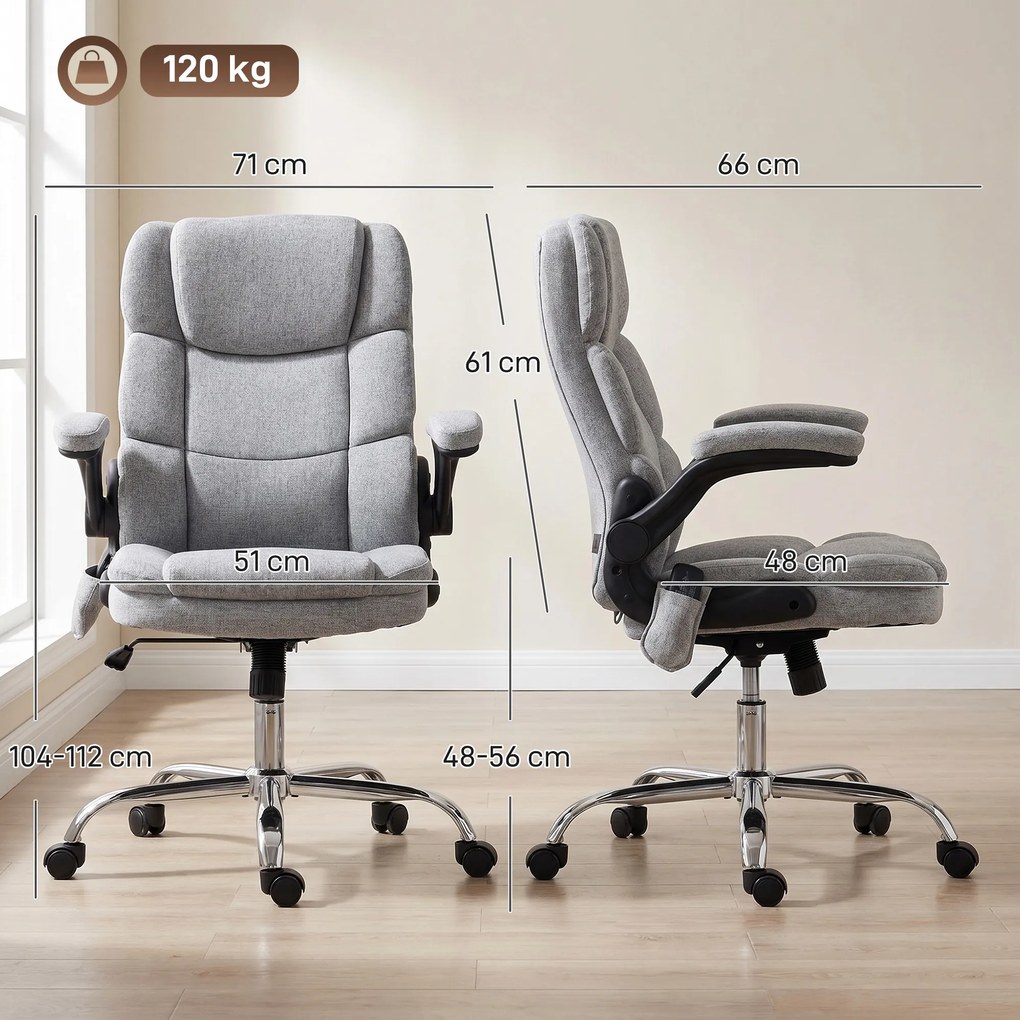 Cadeira de escritório com função de massagem e aquecimento, cadeira de escritório ergonómica com altura ajustável e função de balanço, cinzenta