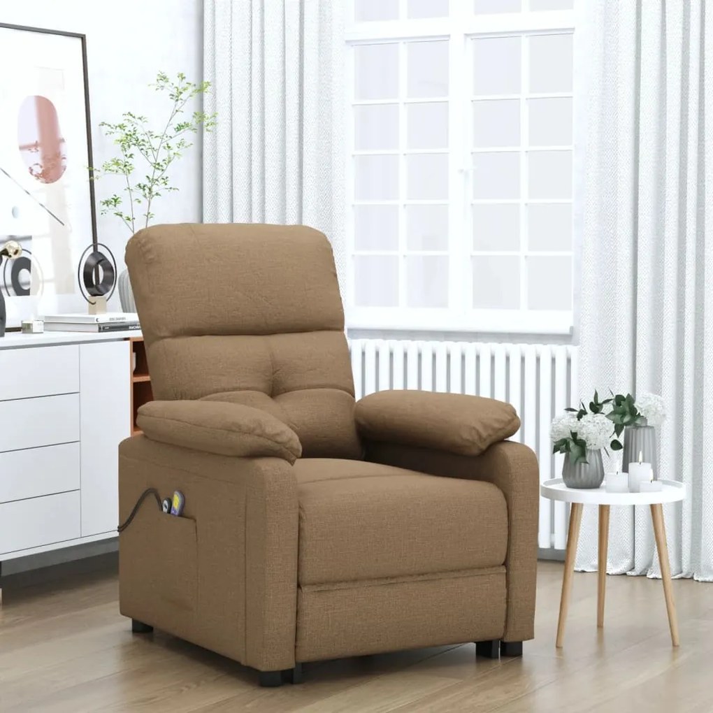 Poltrona de massagens elétrica reclinável tecido castanho