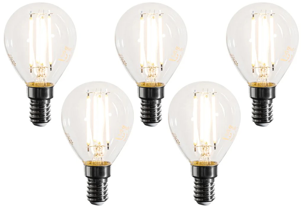 Conjunto de 5 Lâmpadas LED Filamento E14 Reguláveis G45 Transparentes 4W 470LM 2700K