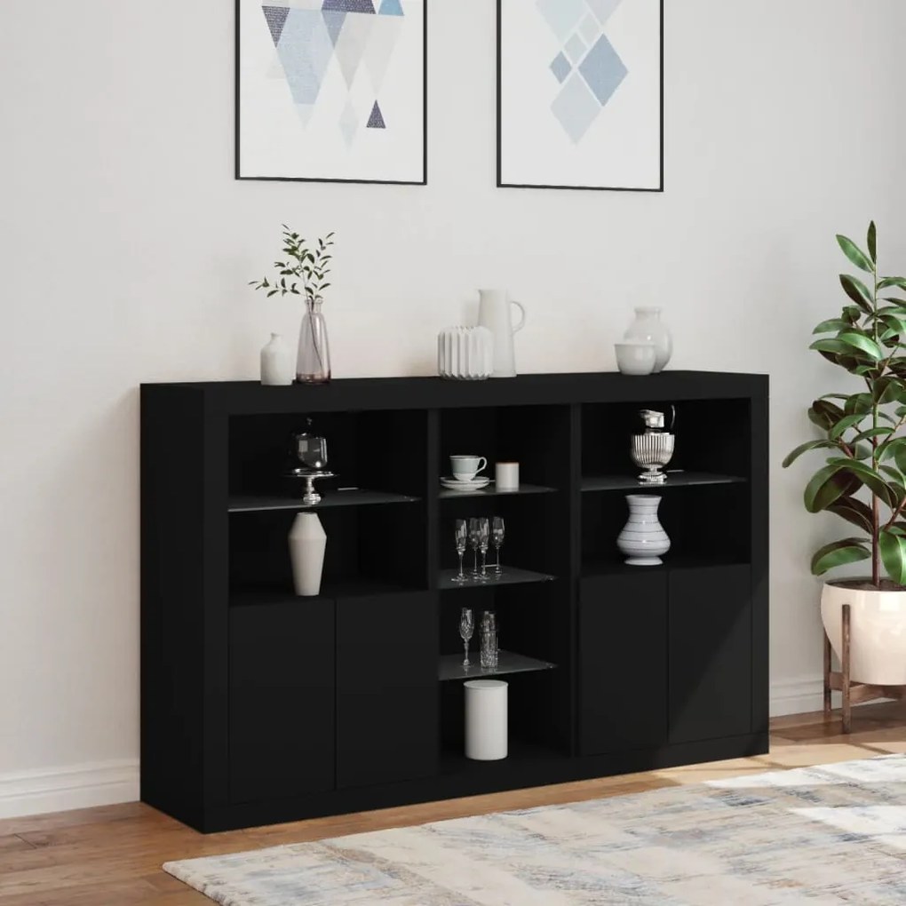 Aparador com luzes LED 162x37x100 cm preto