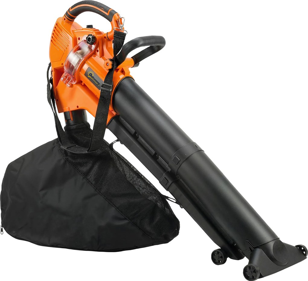 Outsunny 3 em 1 Soprador Aspirador Triturador de Folhas 3000W Leve Laranja | Aosom Portugal