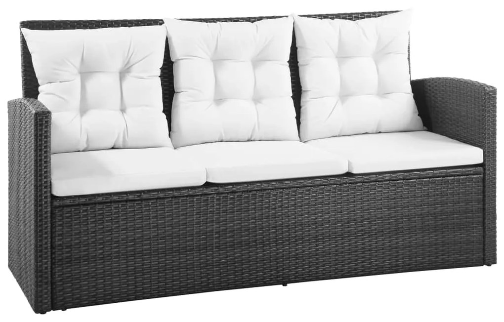 5 pcs conjunto lounge de jardim c/ almofadões vime PE preto