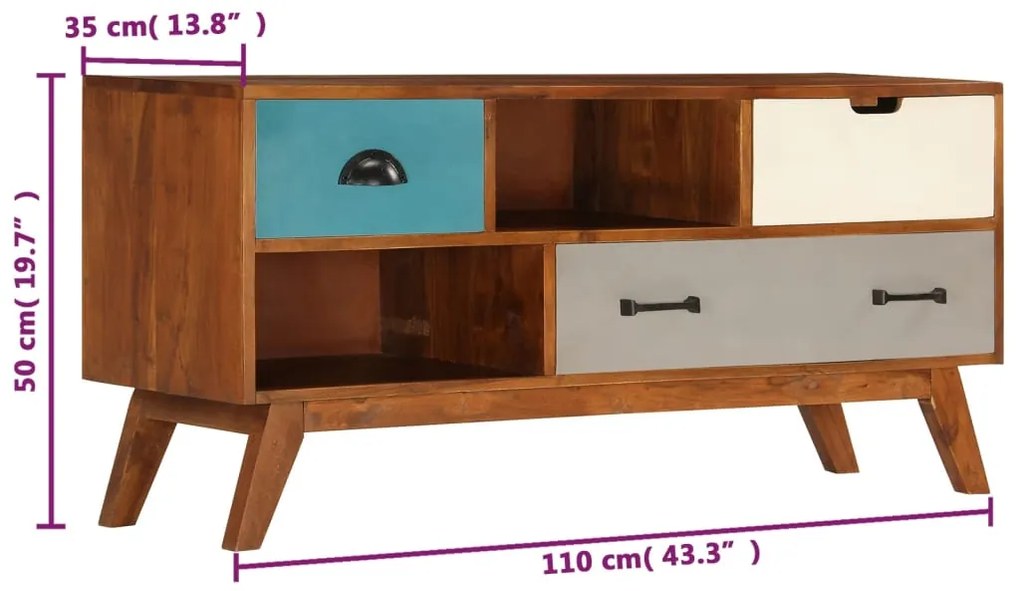Móvel de TV c/ 3 gavetas 110x35x50 cm madeira de acácia maciça