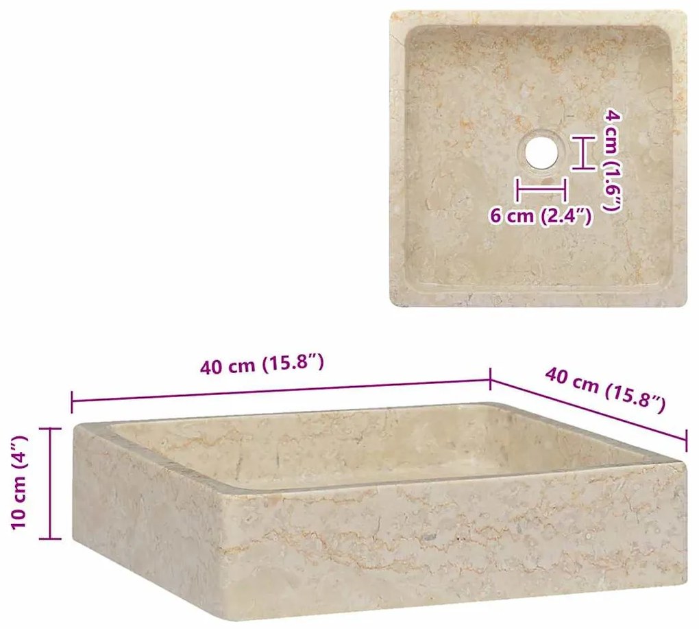 Lavatório 40x40x10 cm mármore cor creme
