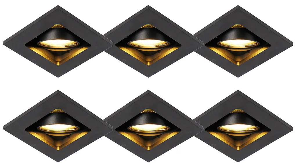 Conjunto de 6 focos embutidos modernos pretos ajustáveis - Qure