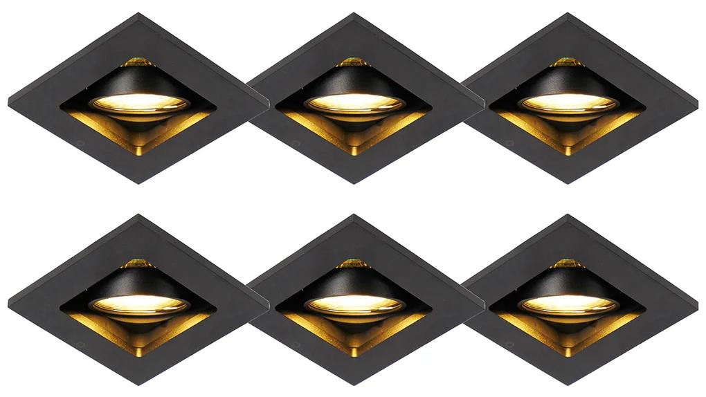 Conjunto de 6 holofotes modernos embutidos pretos ajustáveis - Qure Design,Moderno