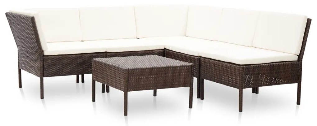 vidaXL Conjunto lounge jardim c/ almofadões 6 pcs vime PE castanho