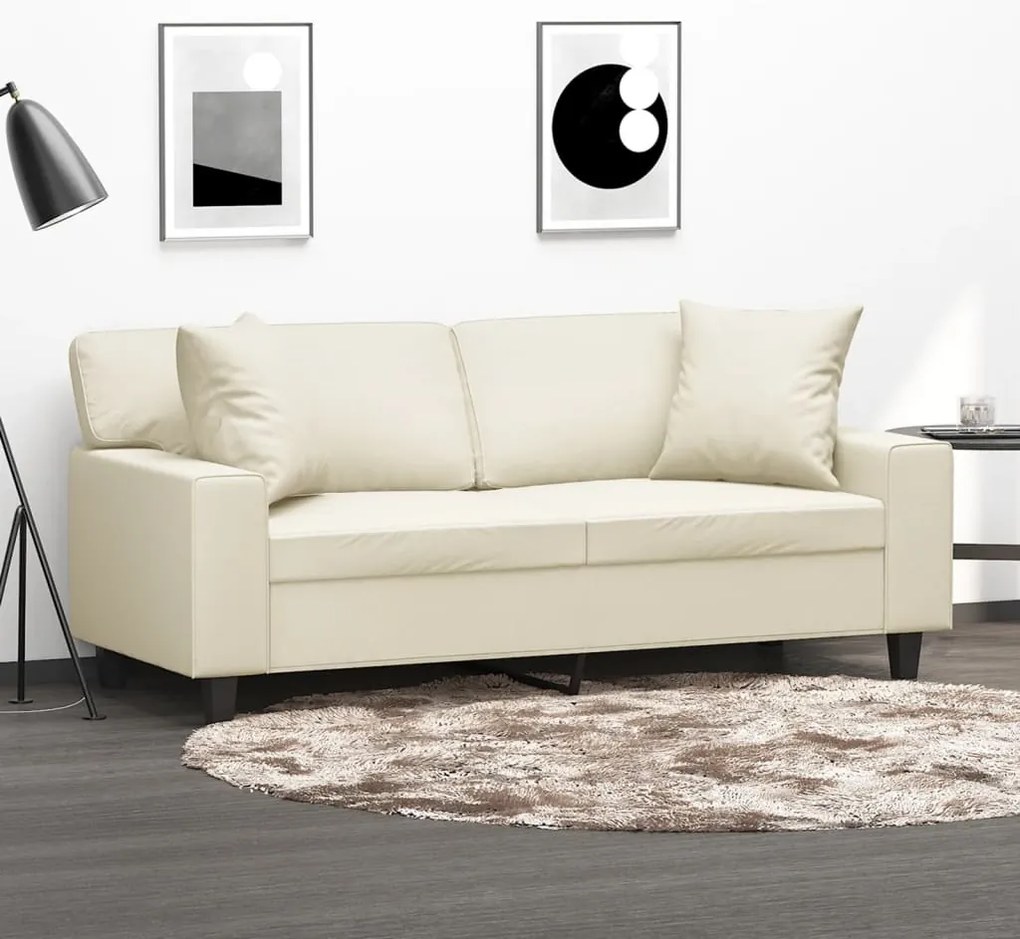 Sofá 2 lugares + almofadas decorativas 140cm couro artif. creme