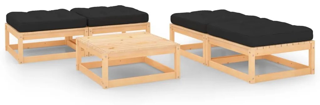 5 pcs conjunto lounge de jardim c/ almofadões pinho maciço