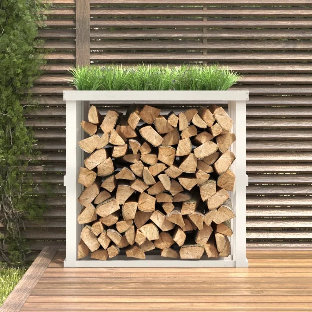 Suporte de lenha p/ exterior 108x52x106 cm pinho maciço branco