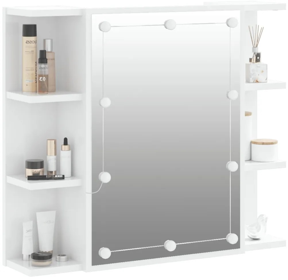 Armário espelhado com LED 70x16,5x60 cm branco brilhante