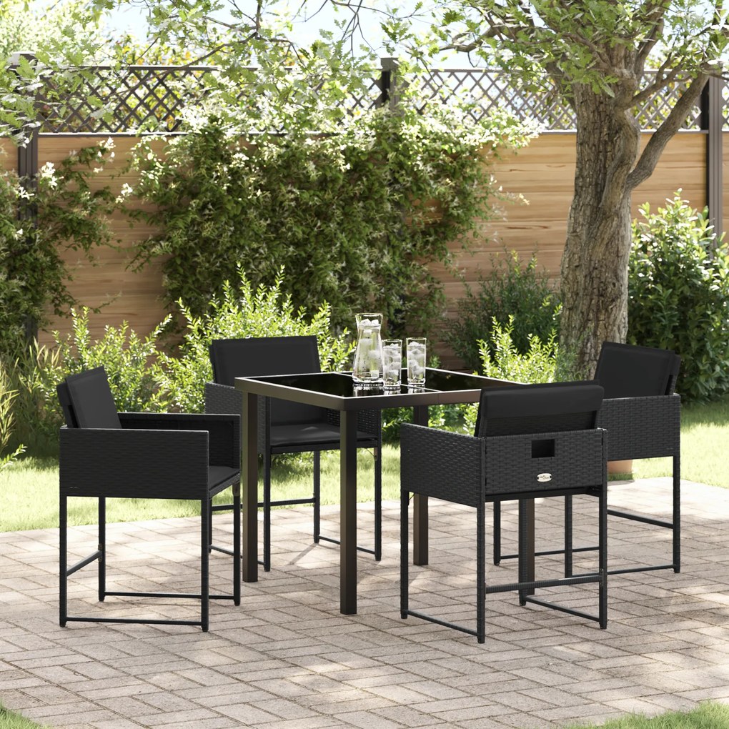 vidaXL Conjunto de Jantar de 5 Peças com Almofadas Preto Vime PE