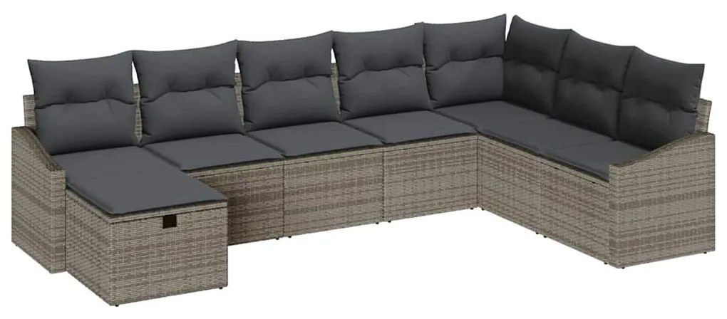 Conjunto de Sofá de Jardim de 8 Peças com Almofadas Cinza Rattan Polím