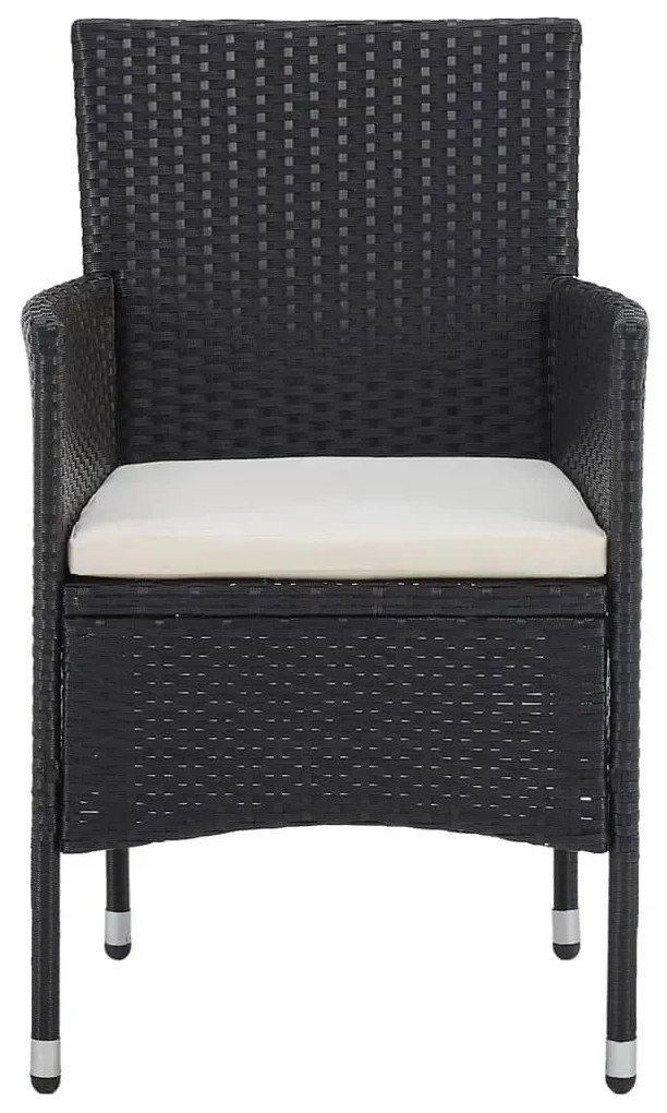 3 pcs conjunto jantar p/ jardim vime PE e madeira maciça preto