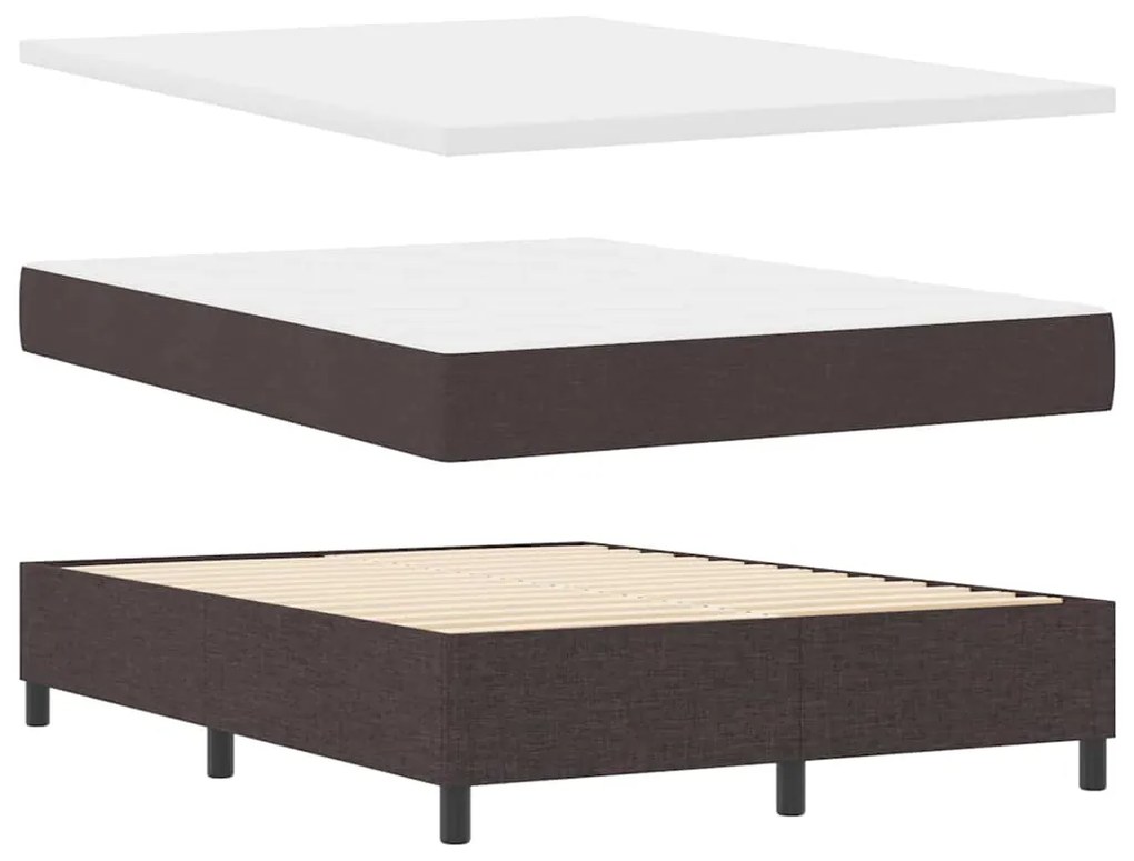 Cama Box Spring com Colchão &amp; Banco Castanho 140x200 cm Tecido