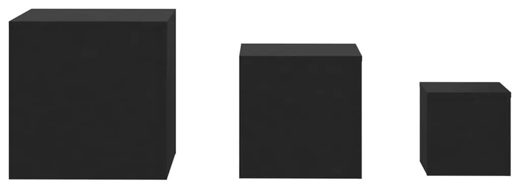 Mesas de apoio 3 pcs derivados de madeira preto