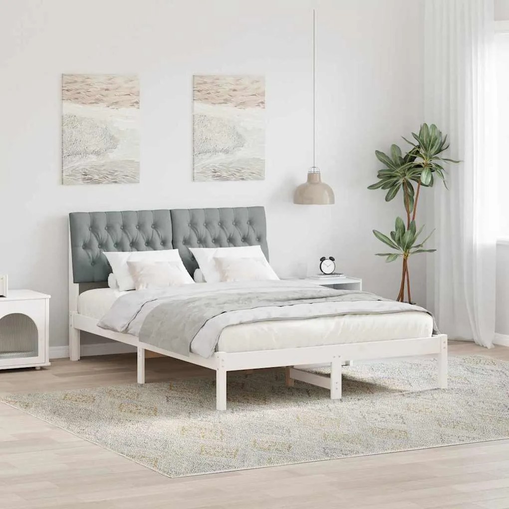 vidaXL Estrutura de Cama com Cabeceira Estofada Branco 135 x 190 cm