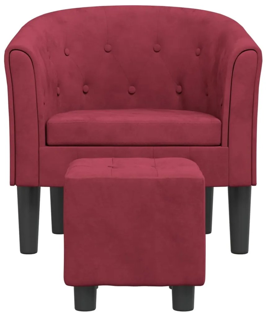 Poltrona com apoio de pés veludo vermelho-tinto