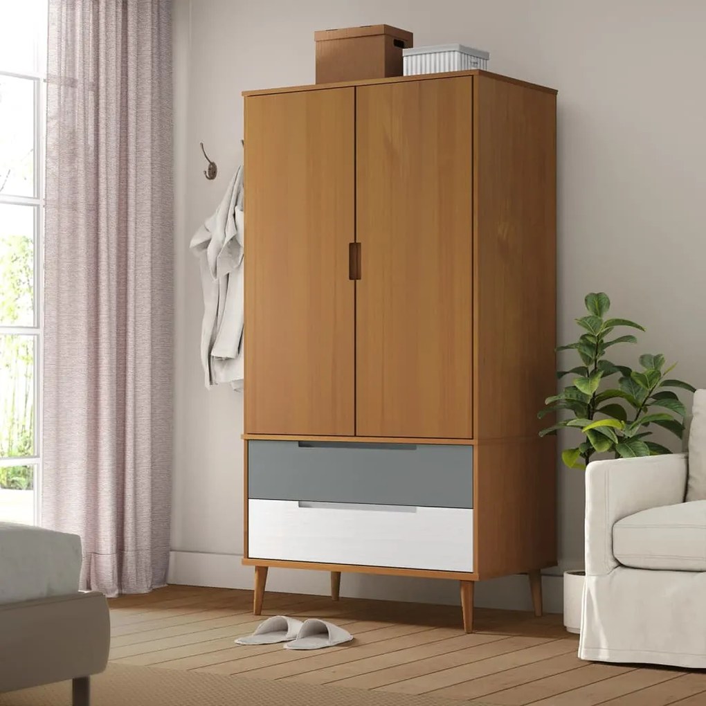 350522 vidaXL Roupeiro MOLDE 90x55x175 cm pinho maciço castanho