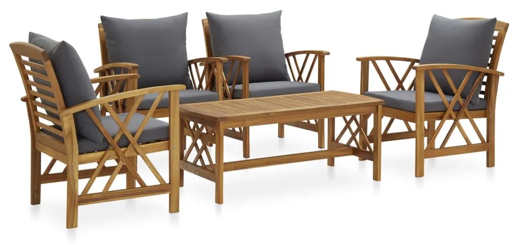 vidaXL 5 pcs conjunto lounge de jardim com almofadões acácia maciça