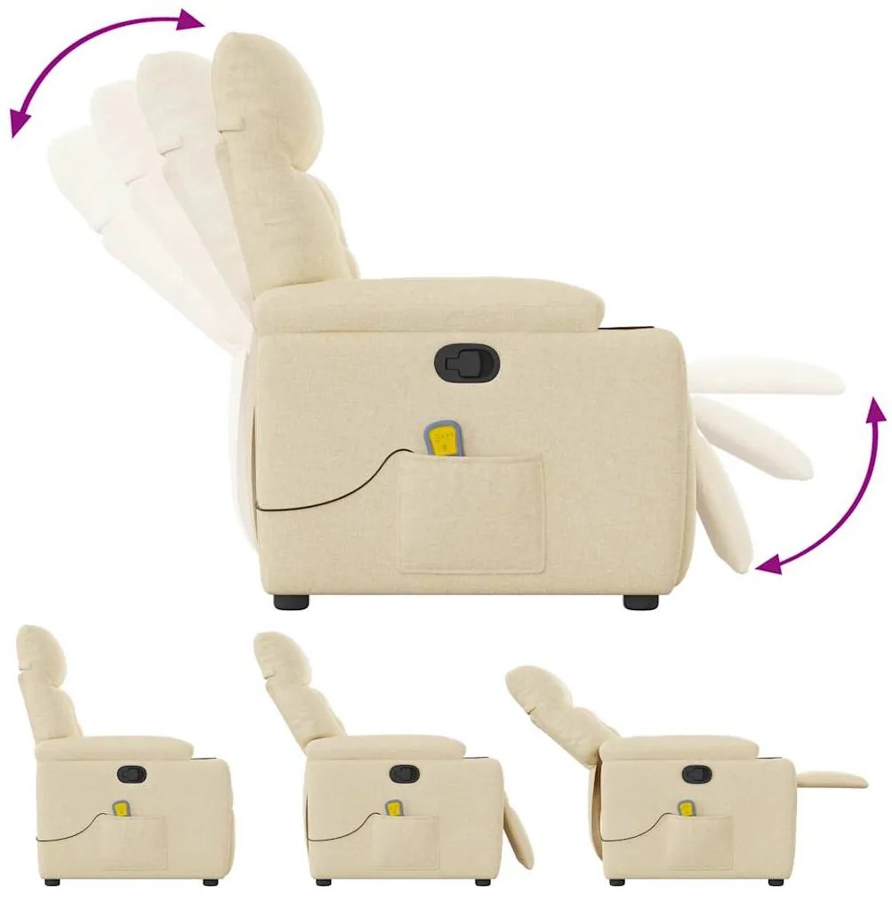 Poltrona de massagens reclinável tecido cor creme